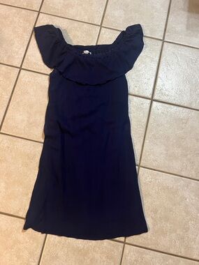 Sandra Darren Navy Ruffle  Dress